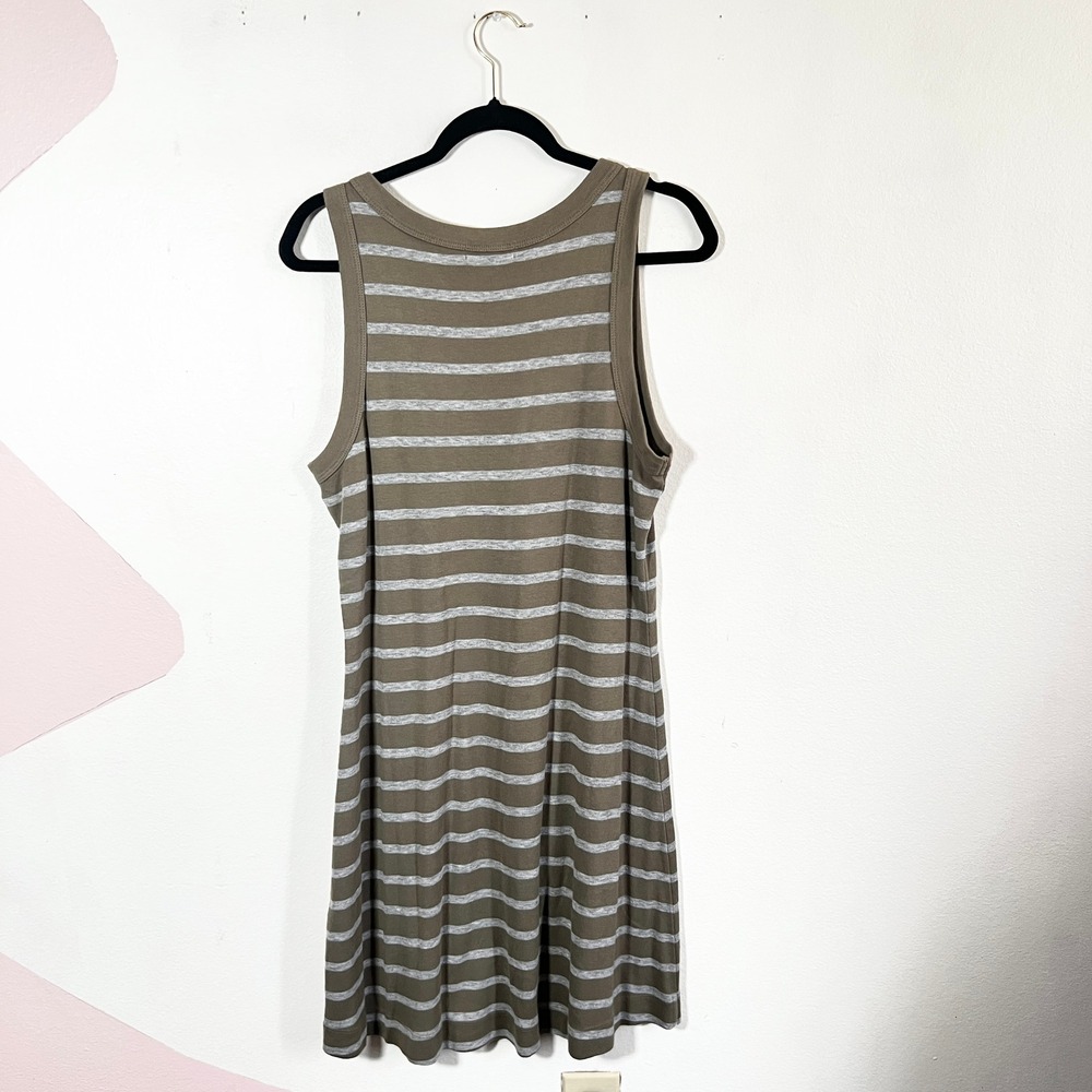 Michael Stars Striped Tank Dress Womens Large Olive Green Minimalist Summer - Picture 2 of 6